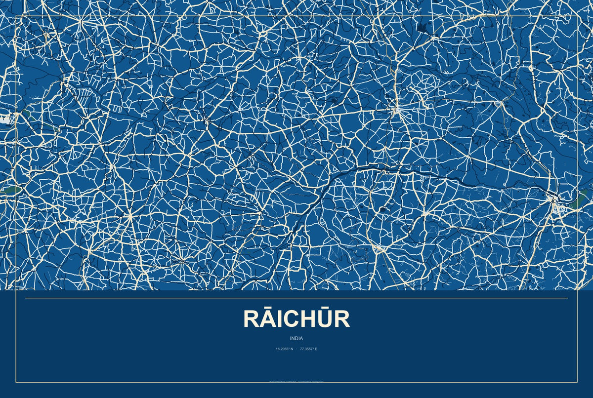 Rāichūr, India City Map Aluminum Sign in Harbor Cobalt style