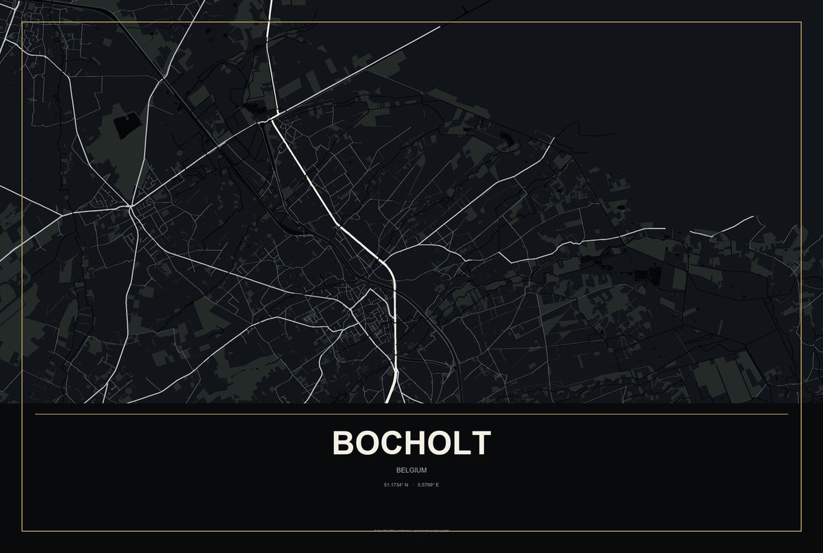 Bocholt, Belgium City Map Aluminum Sign in Metropolitan Noir style