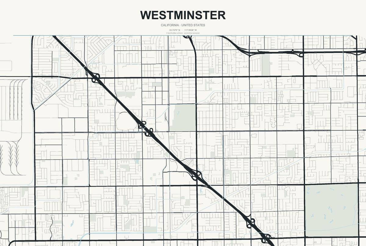 Westminster, California City Map Aluminum Sign in Headline Atlas style