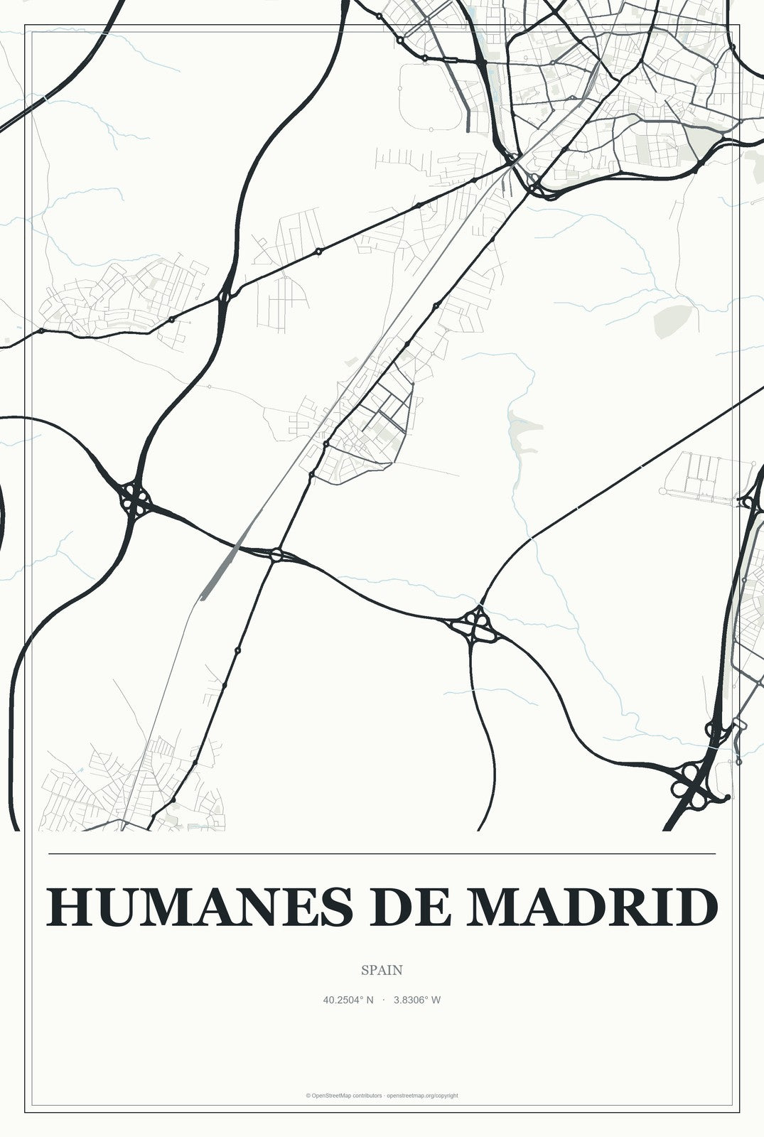 Humanes de Madrid, Spain City Map Aluminum Sign in Gallery Air style