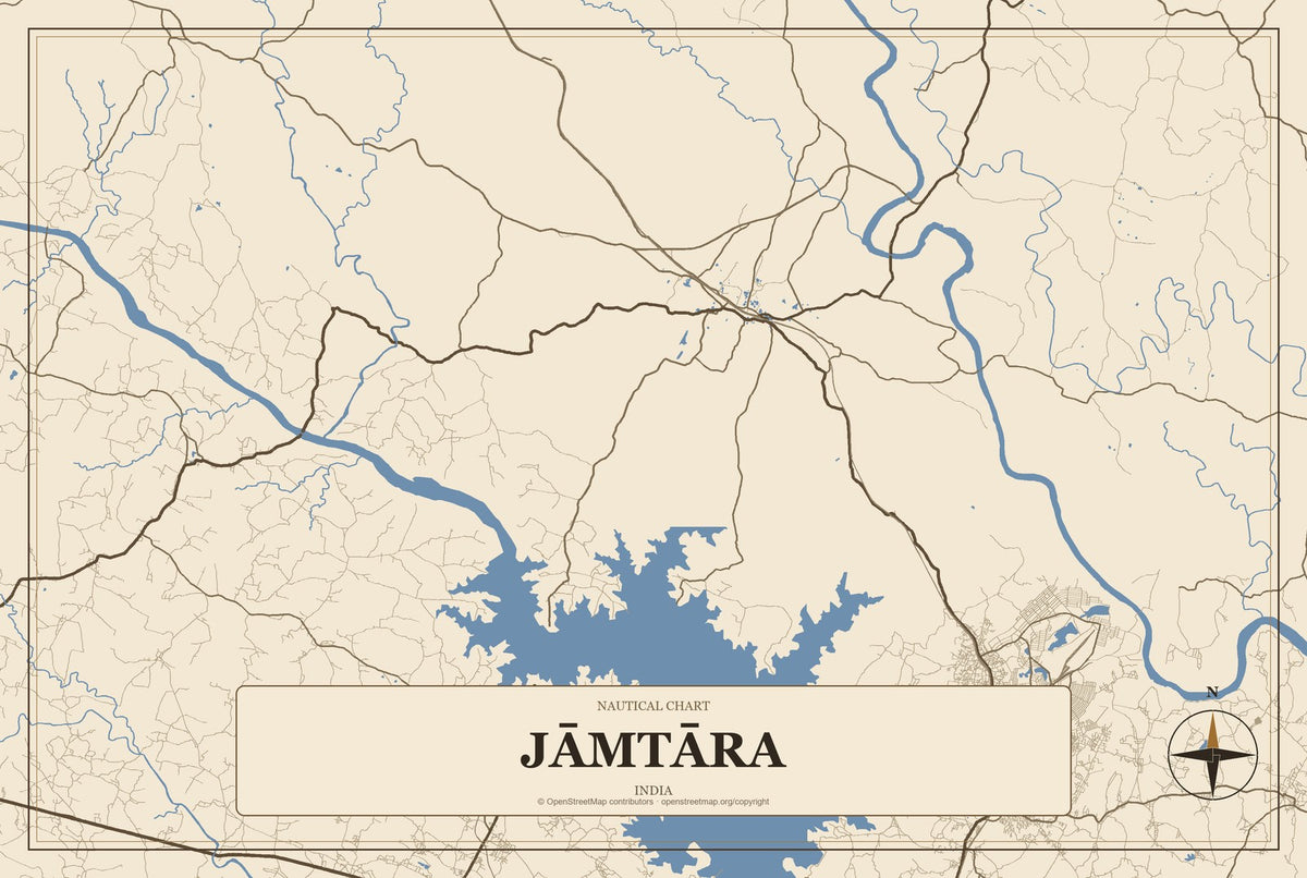 Jāmtāra, India City Map Aluminum Sign in Heritage Nautical style