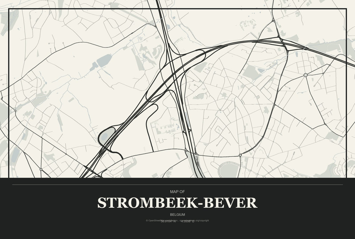 Strombeek-Bever, Belgium City Map Aluminum Sign in Museum Plaque style