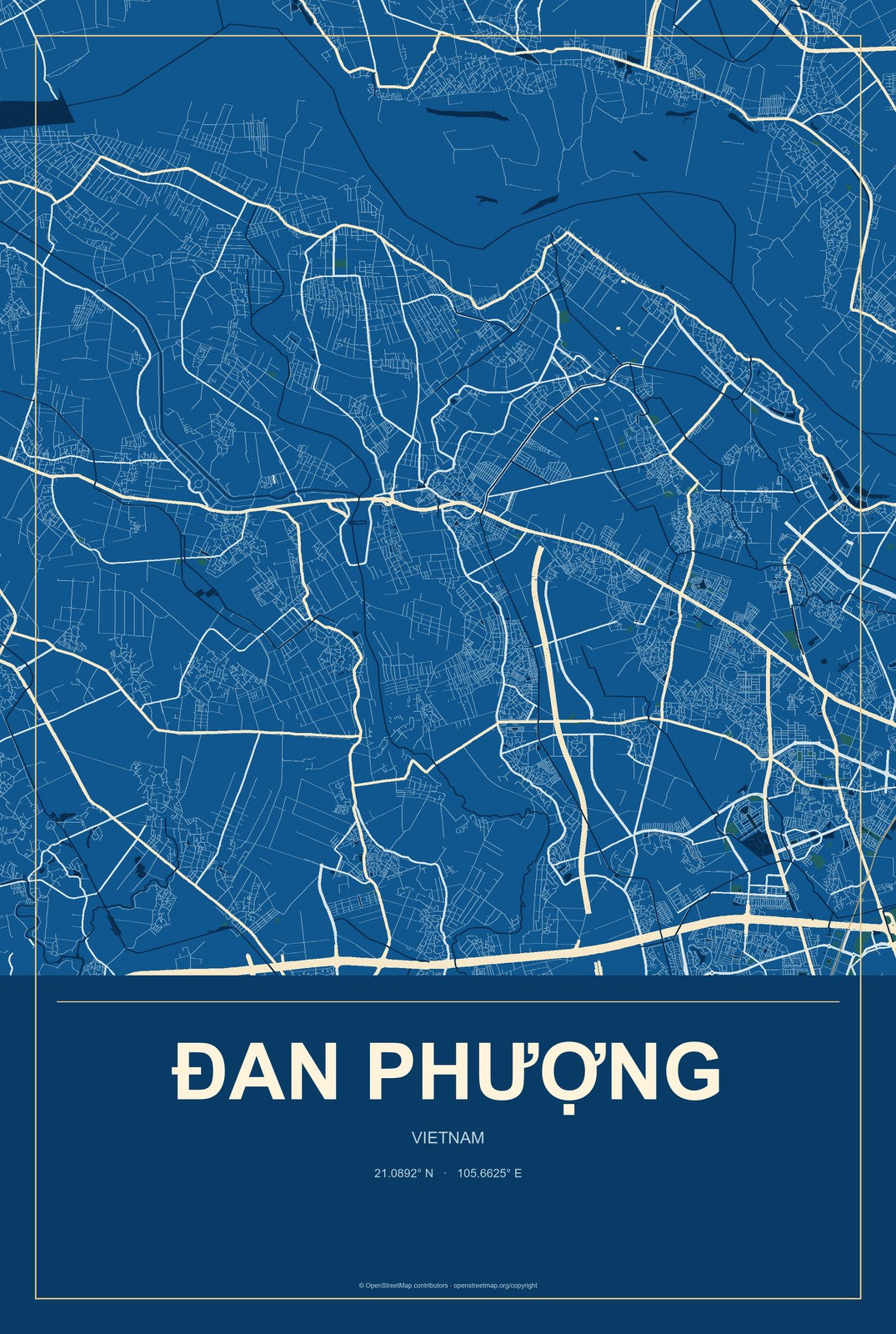 Đan Phượng, Vietnam City Map Aluminum Sign in Harbor Cobalt style
