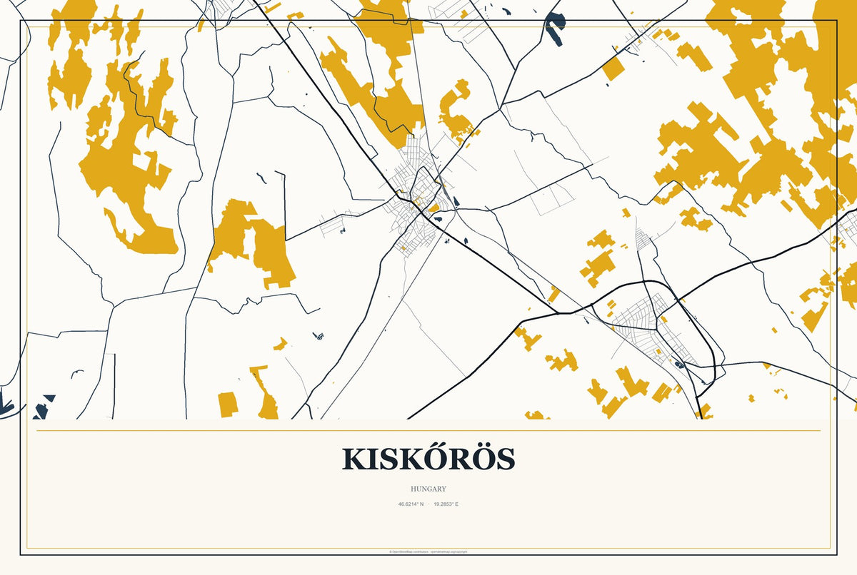 Kiskőrös, Hungary City Map Aluminum Sign in Citrine Modern style