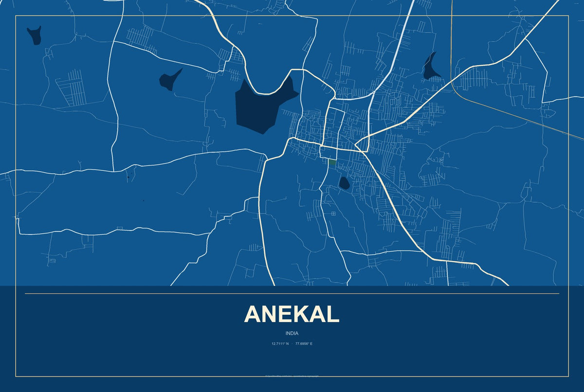 Anekal, India City Map Aluminum Sign in Harbor Cobalt style