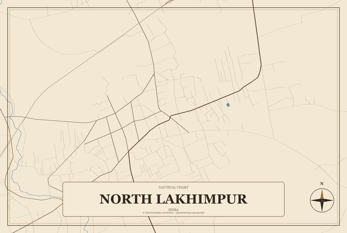 North Lakhimpur, India City Map Aluminum Sign in Heritage Nautical style