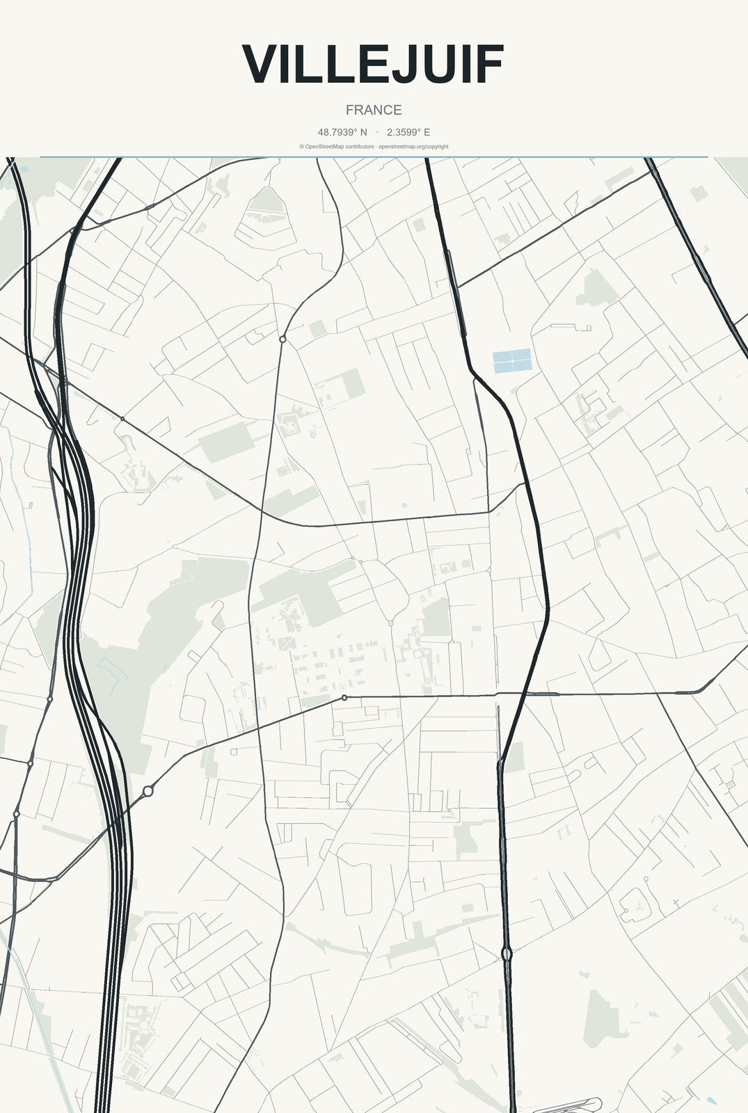 Villejuif, France City Map Aluminum Sign in Headline Atlas style
