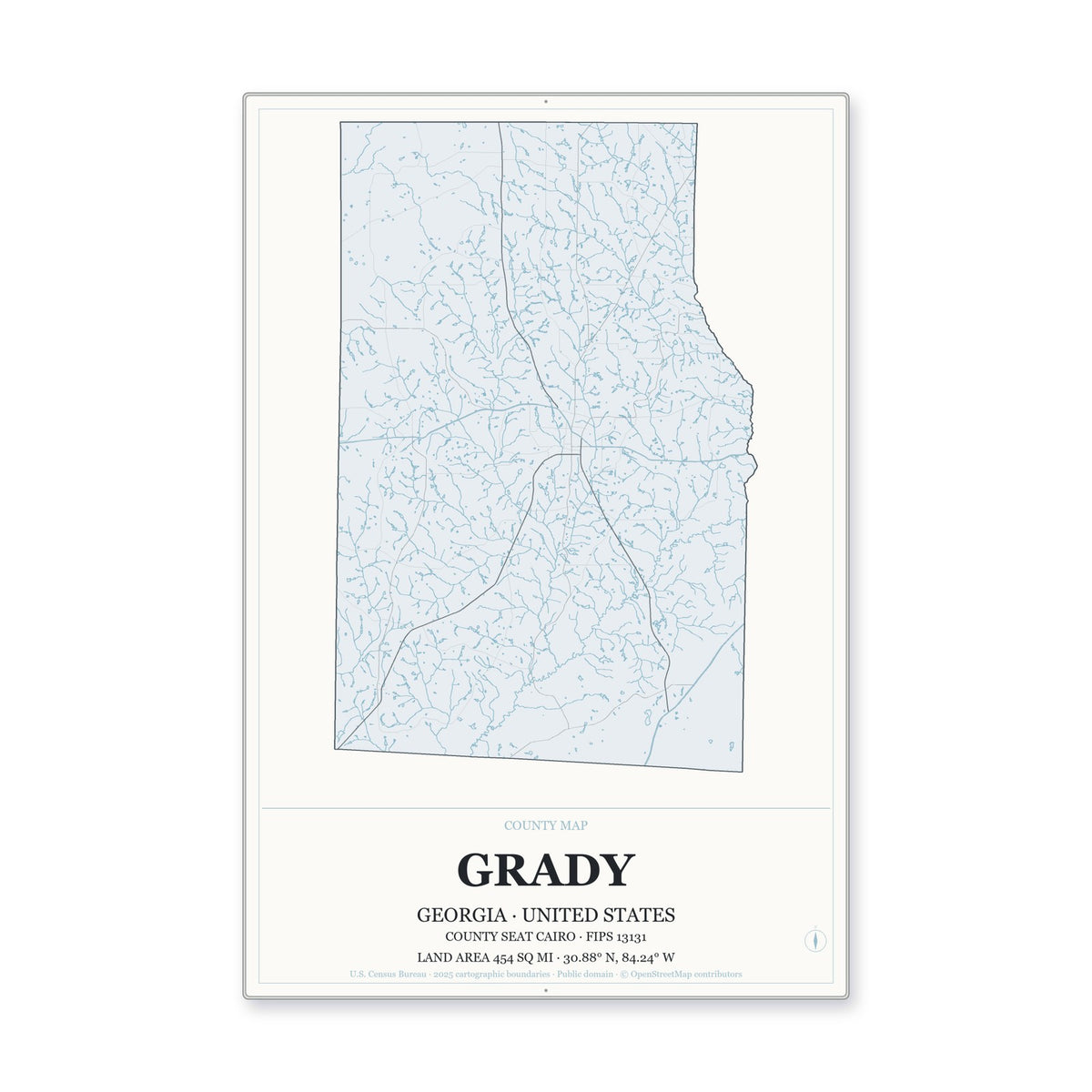 Grady County, Georgia Map Aluminum Sign in Gallery Air style