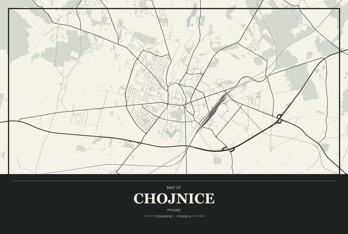 Chojnice, Poland City Map Aluminum Sign in Museum Plaque style