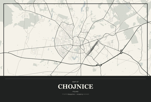 Chojnice, Poland City Map Aluminum Sign in Museum Plaque style