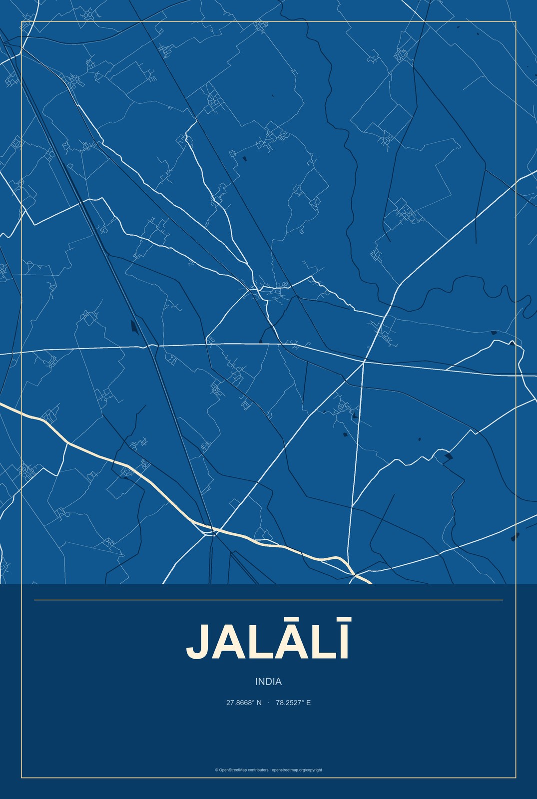Jalālī, India City Map Aluminum Sign in Harbor Cobalt style