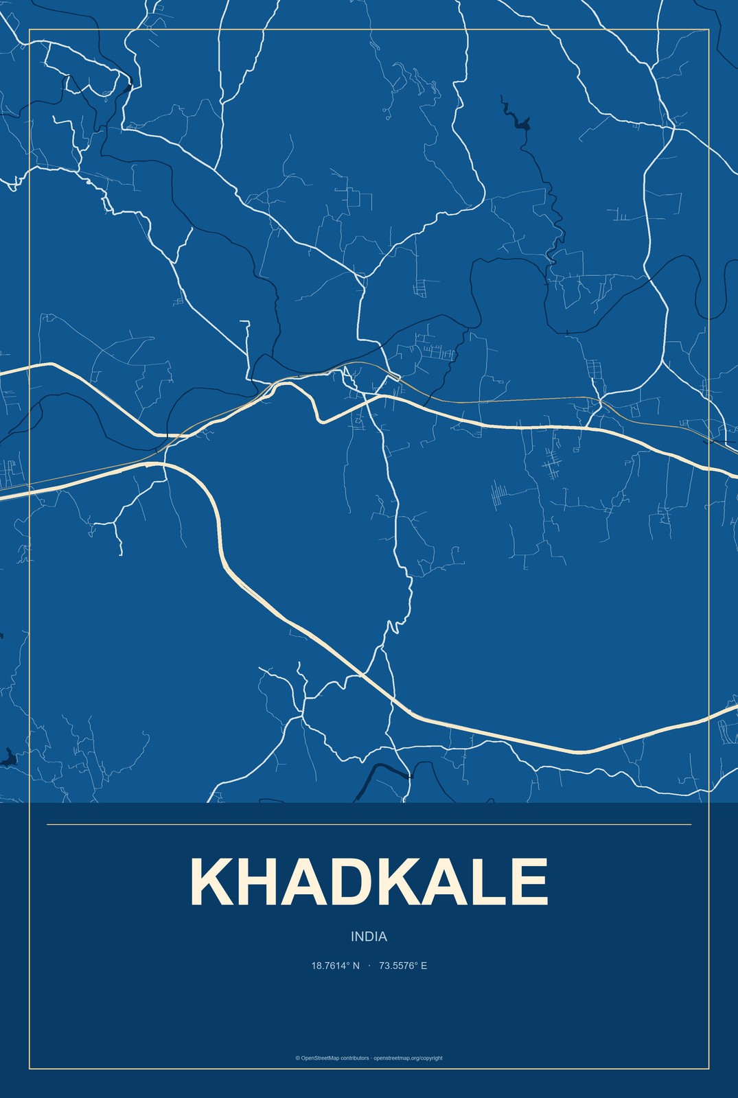 Khadkale, India City Map Aluminum Sign in Harbor Cobalt style