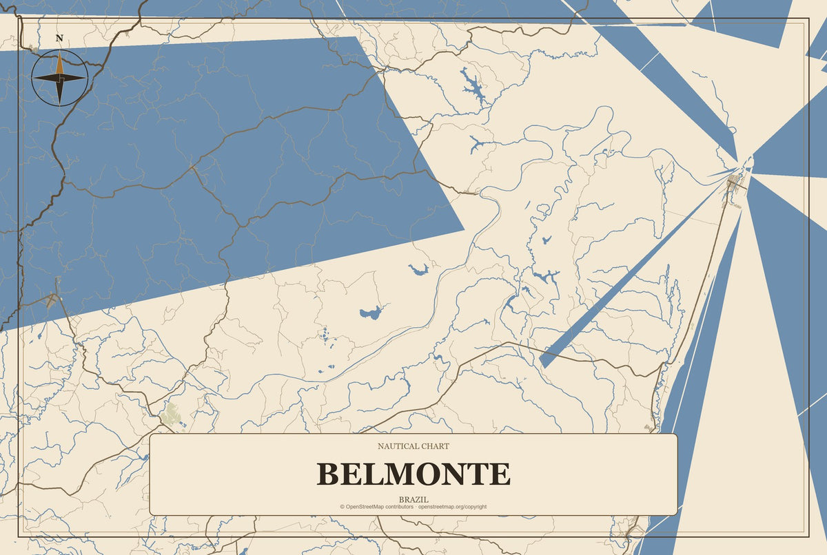 Belmonte, Brazil City Map Aluminum Sign in Heritage Nautical style