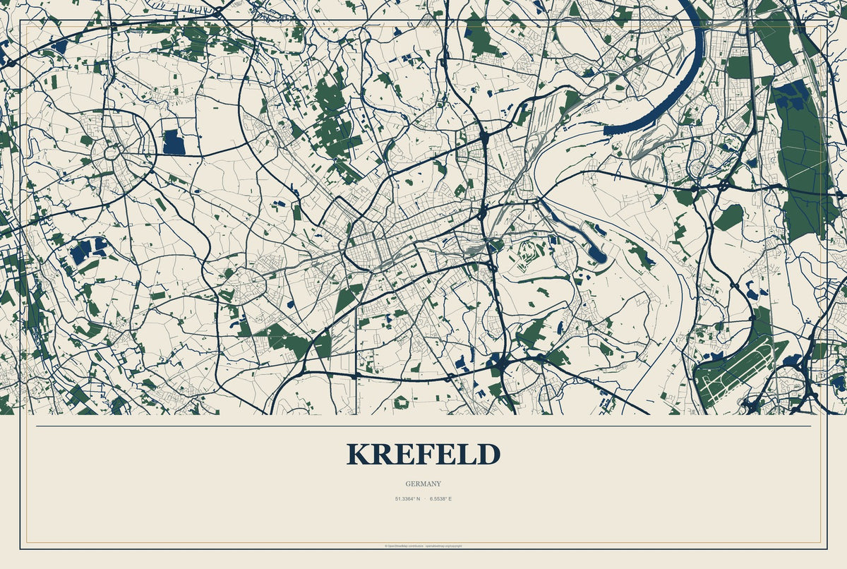 Krefeld, Germany City Map Aluminum Sign in Coastal Cutout style