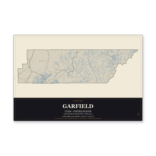 Garfield County, Utah Map Aluminum Sign in Museum Plaque style