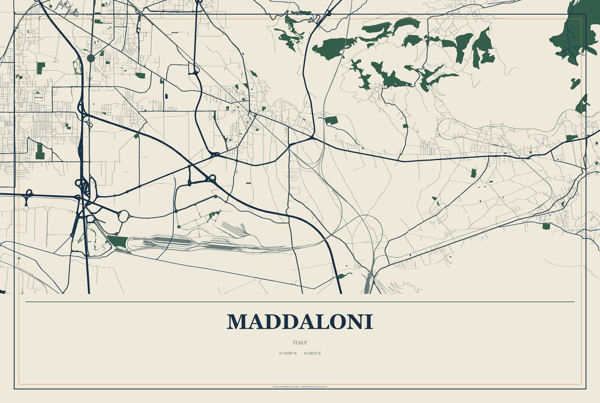 Maddaloni, Italy City Map Aluminum Sign in Coastal Cutout style