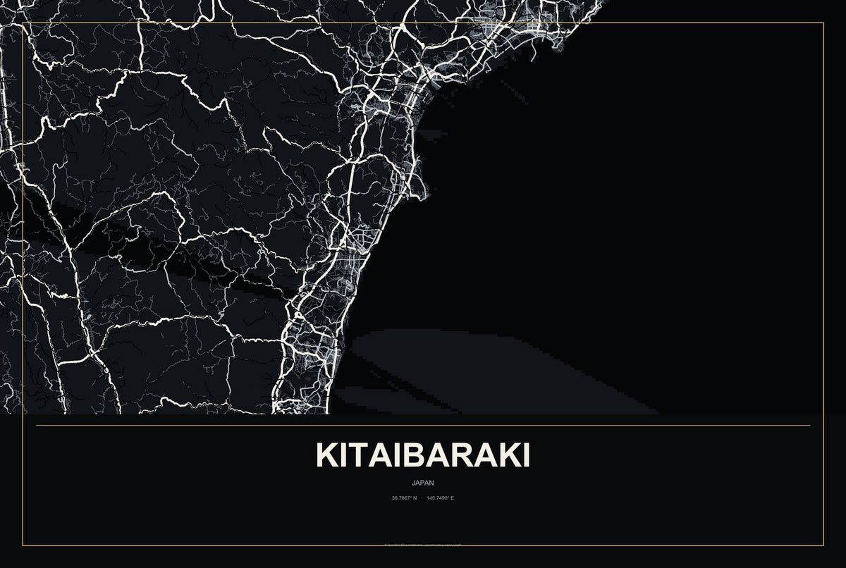 Kitaibaraki, Japan City Map Aluminum Sign in Metropolitan Noir style