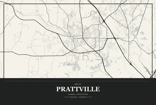 Prattville, Alabama City Map Aluminum Sign in Museum Plaque style