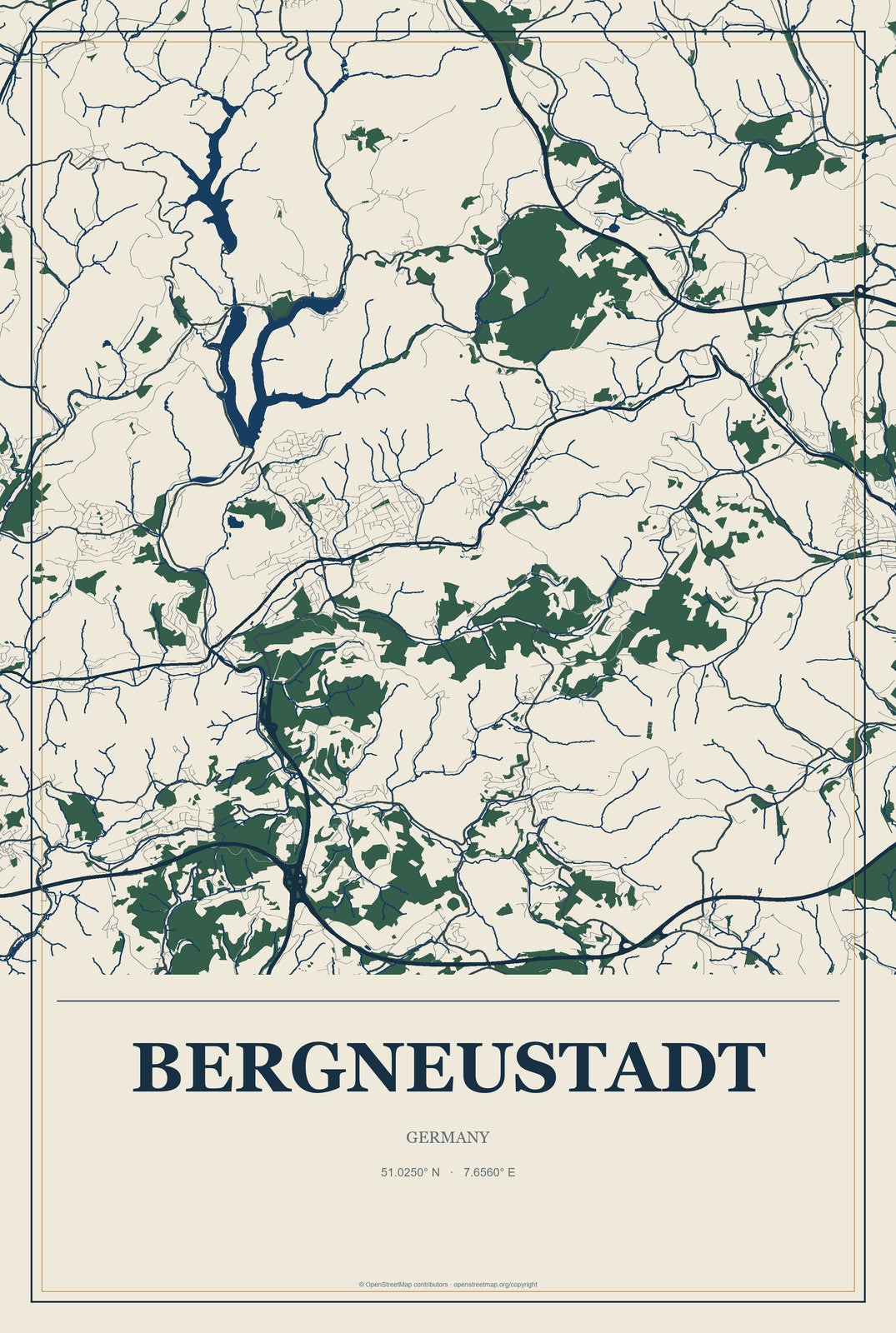 Bergneustadt, Germany City Map Aluminum Sign in Coastal Cutout style