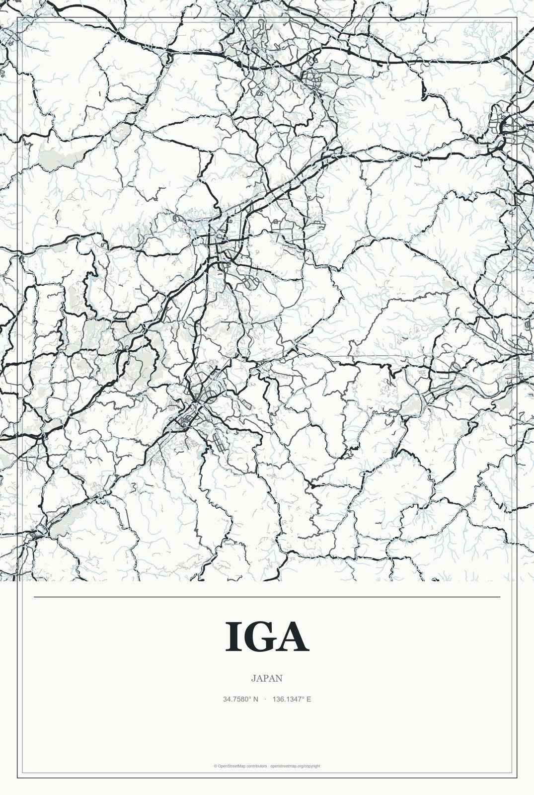 Iga, Japan City Map Aluminum Sign in Gallery Air style
