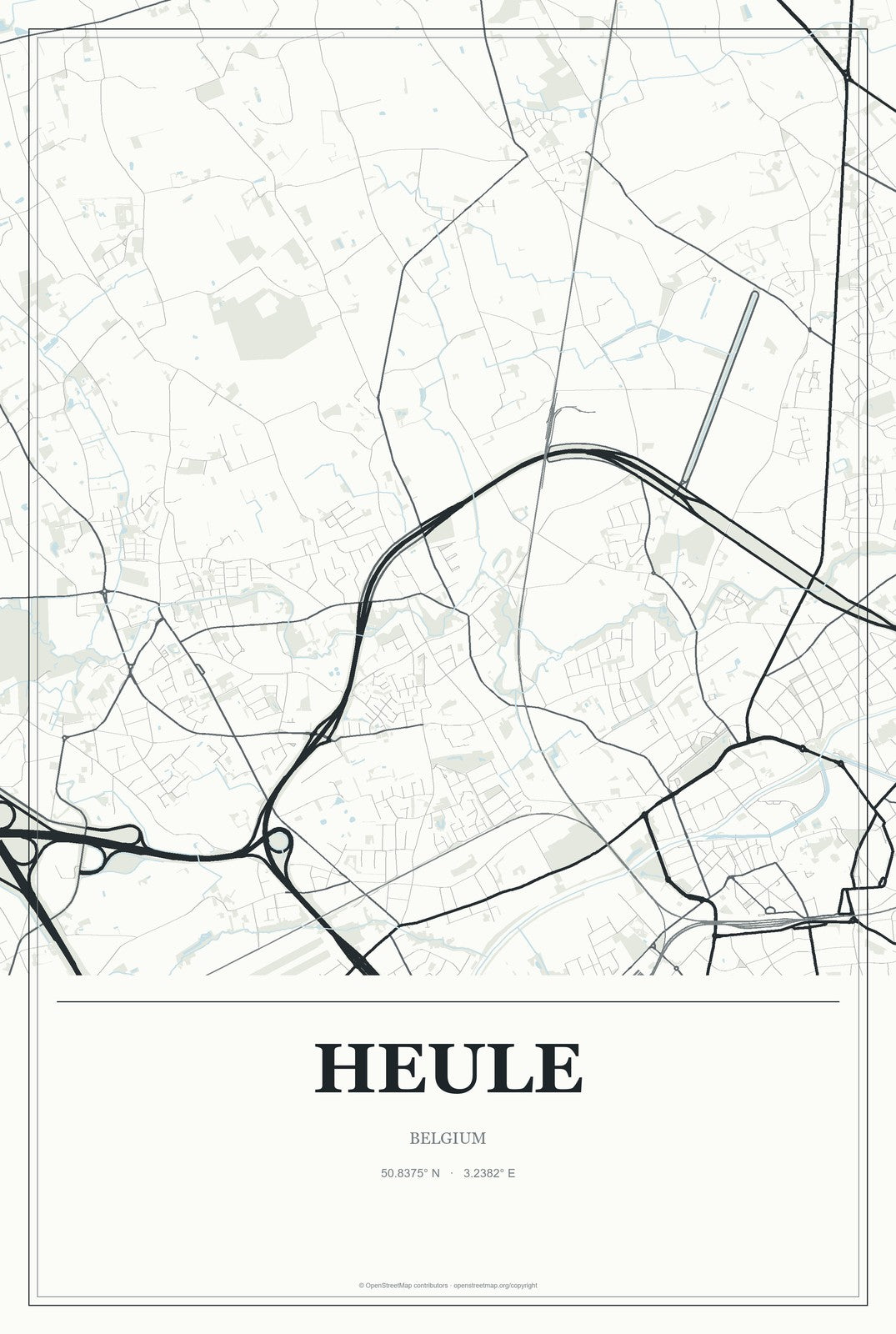 Heule, Belgium City Map Aluminum Sign in Gallery Air style