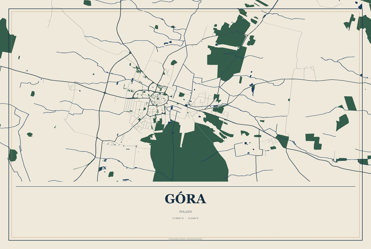 Góra, Poland City Map Aluminum Sign in Coastal Cutout style