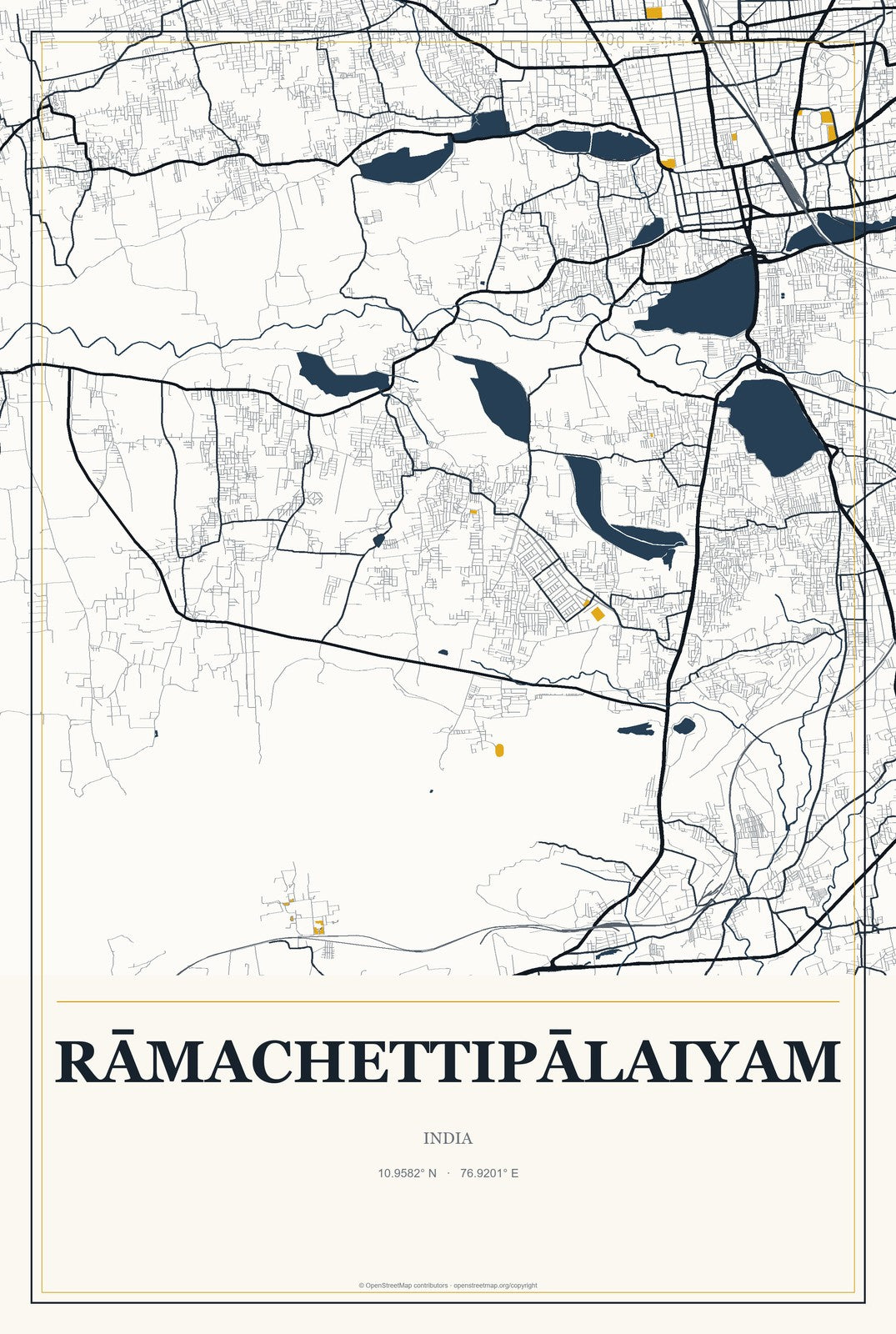 Rāmachettipālaiyam, India City Map Aluminum Sign in Citrine Modern style