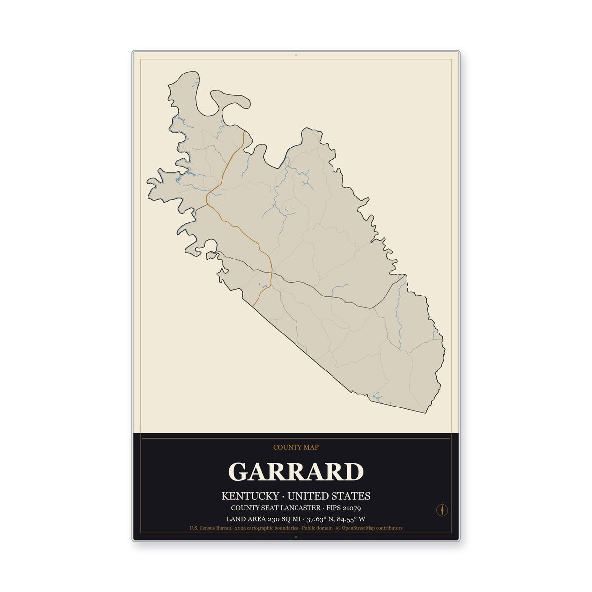 Garrard County, Kentucky Map Aluminum Sign in Museum Plaque style