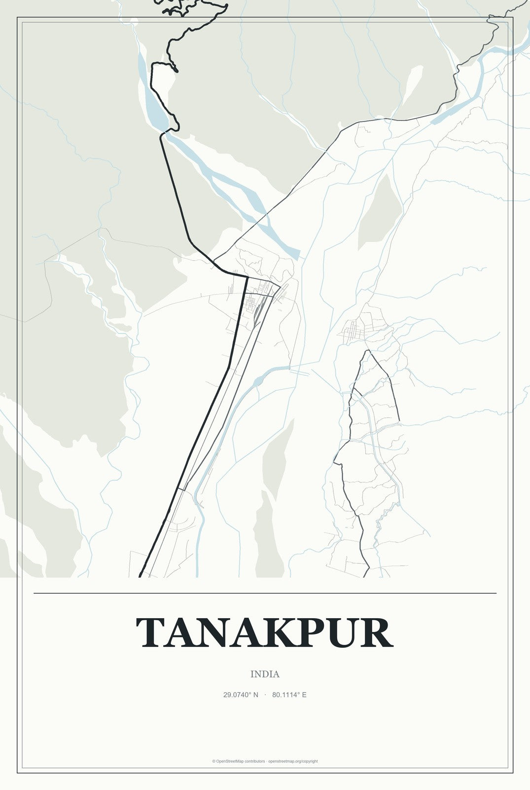 Tanakpur, India City Map Aluminum Sign in Gallery Air style