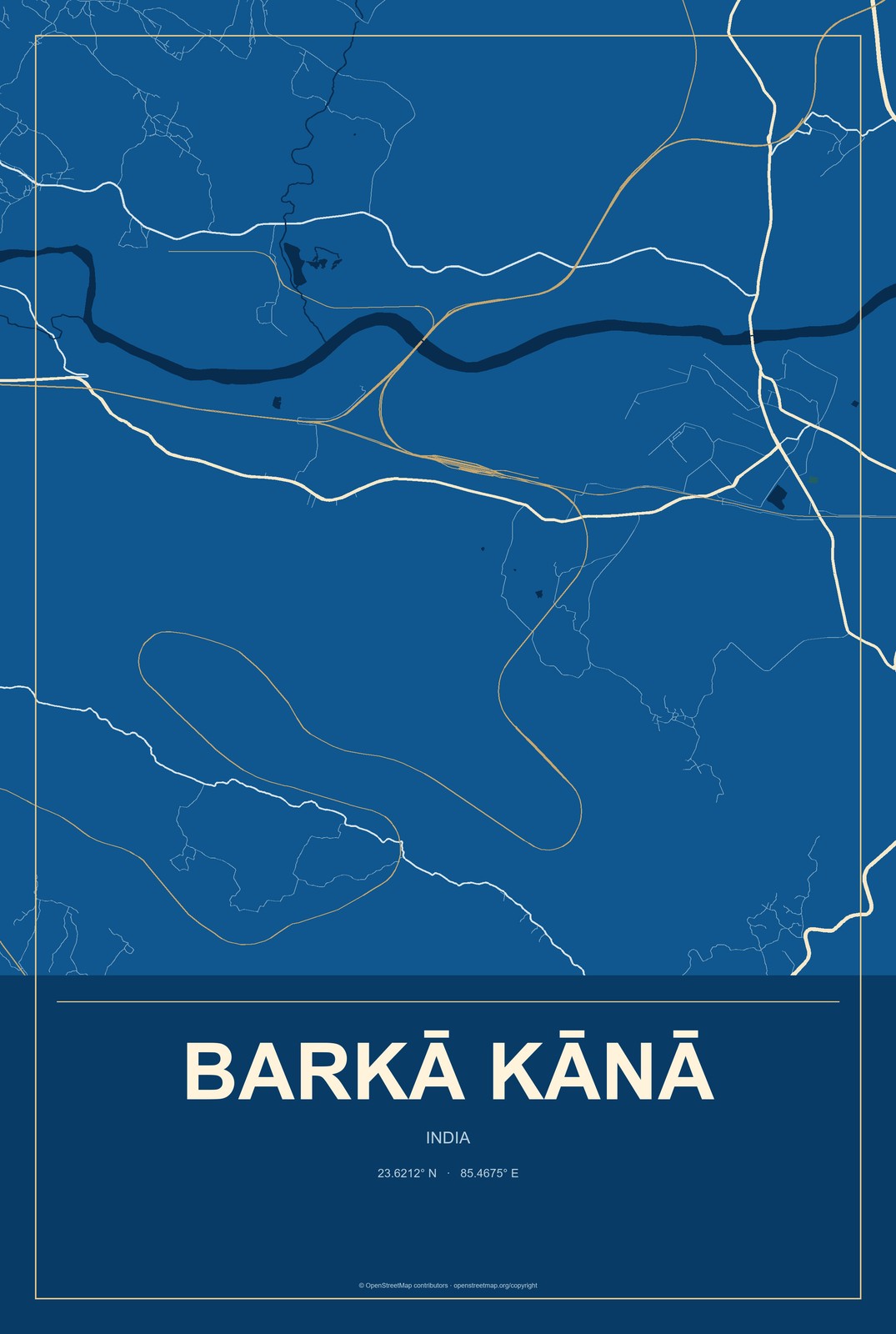 Barkā Kānā, India City Map Aluminum Sign in Harbor Cobalt style