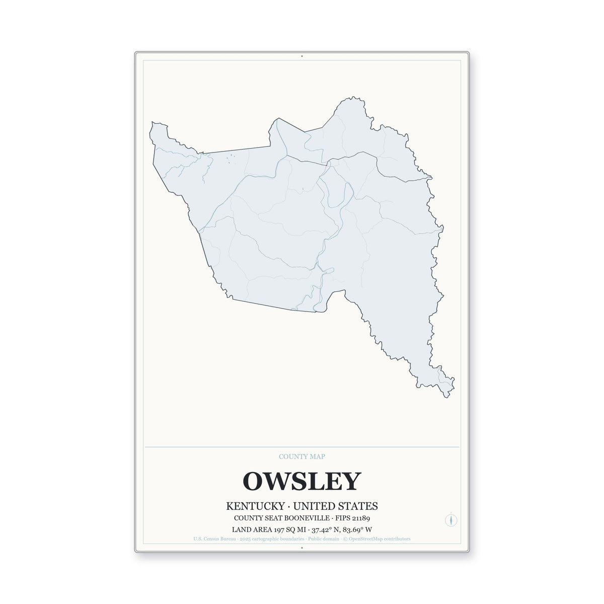 Owsley County, Kentucky Map Aluminum Sign in Gallery Air style