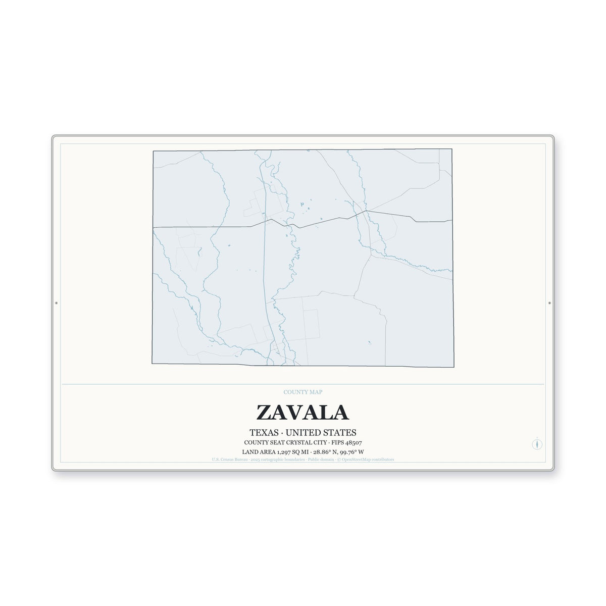 Zavala County, Texas Map Aluminum Sign in Gallery Air style
