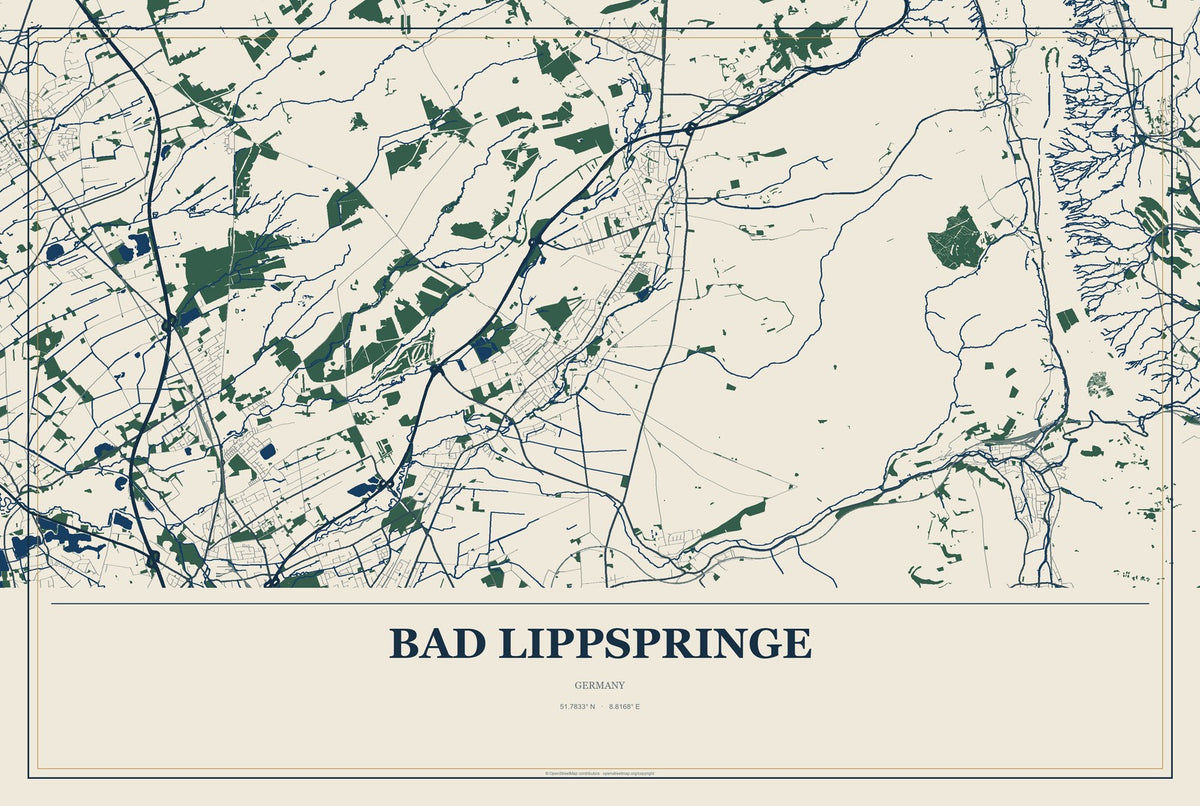 Bad Lippspringe, Germany City Map Aluminum Sign in Coastal Cutout style