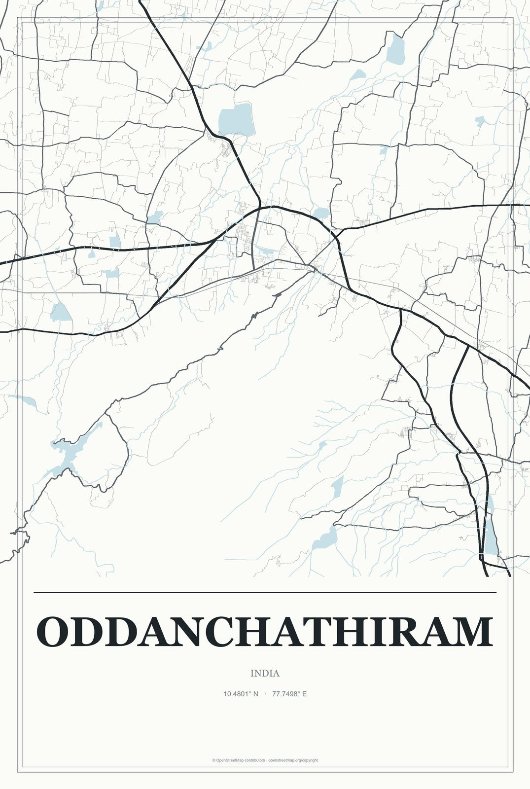Oddanchathiram, India City Map Aluminum Sign in Gallery Air style