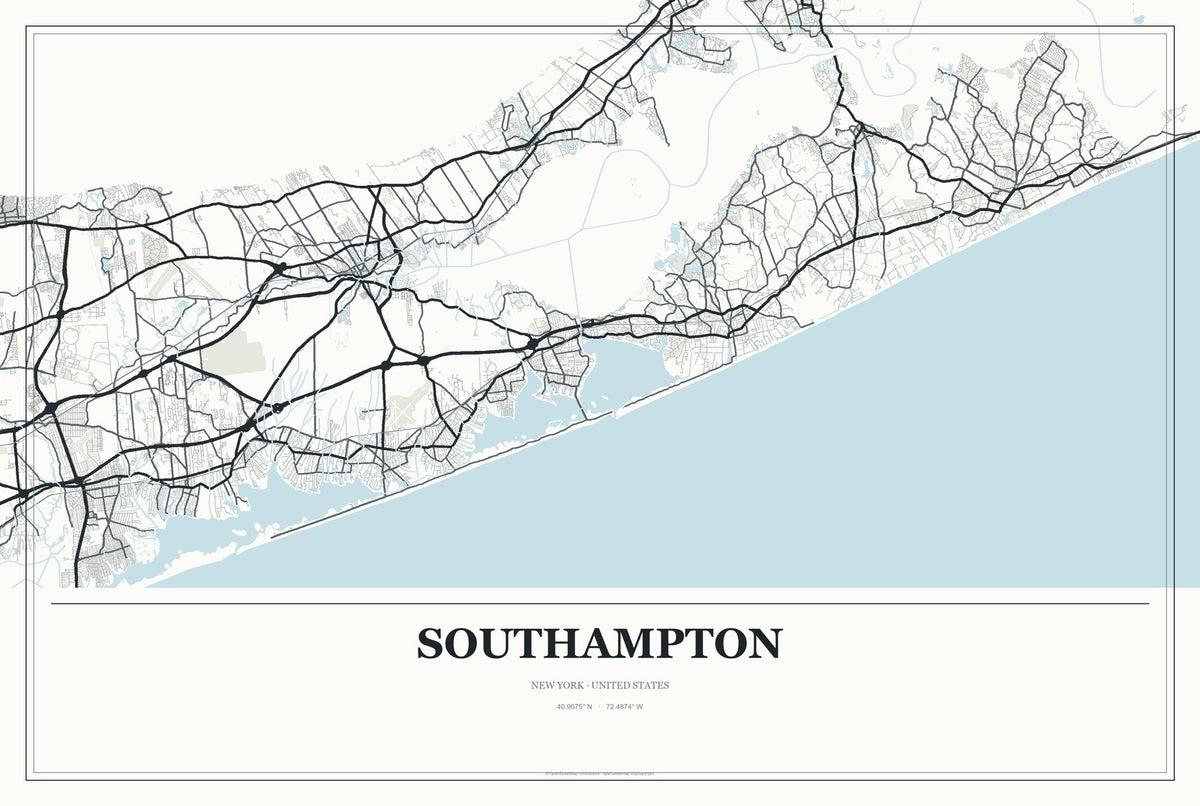 Southampton, New York City Map Aluminum Sign in Gallery Air style