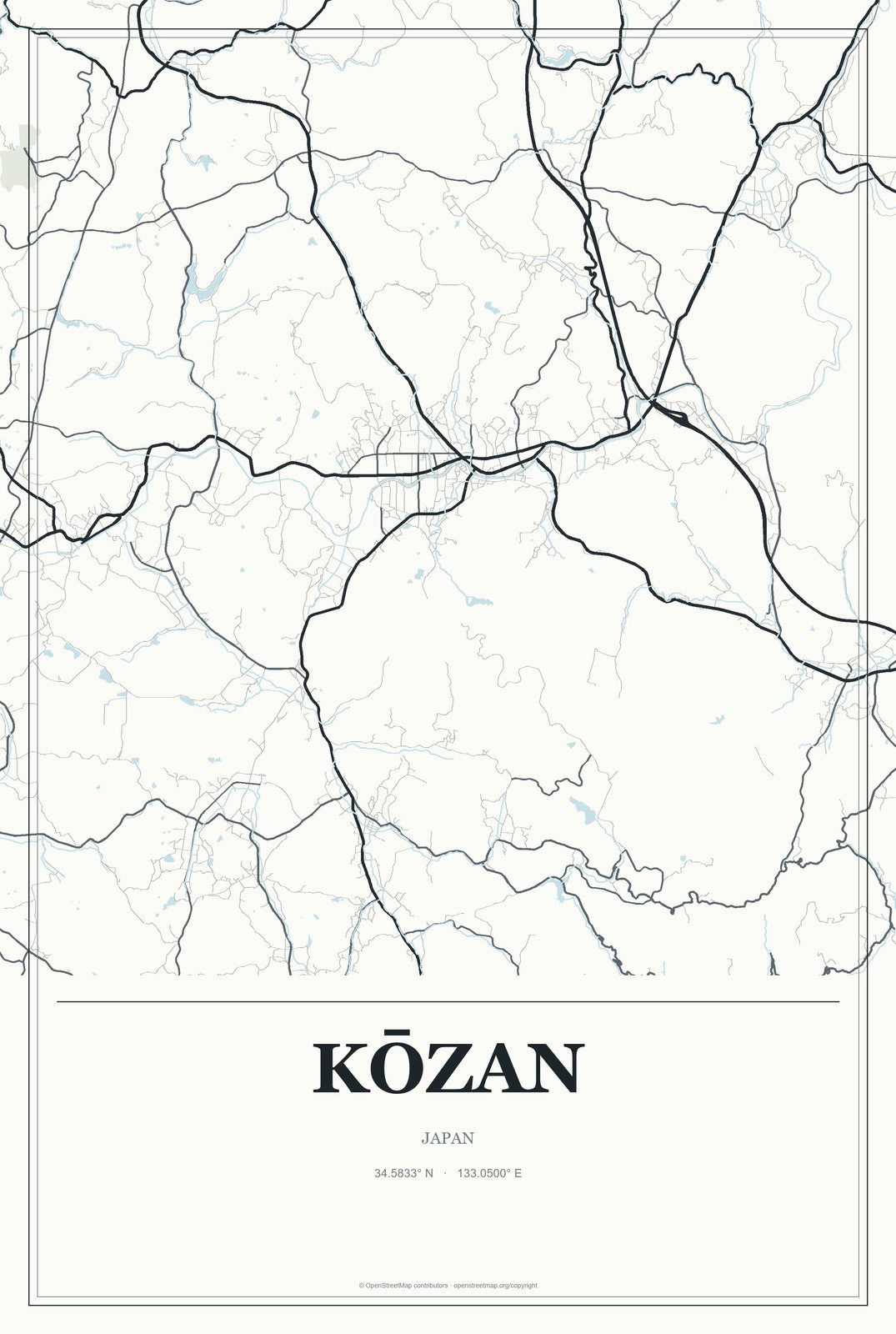 Kōzan, Japan City Map Aluminum Sign in Gallery Air style