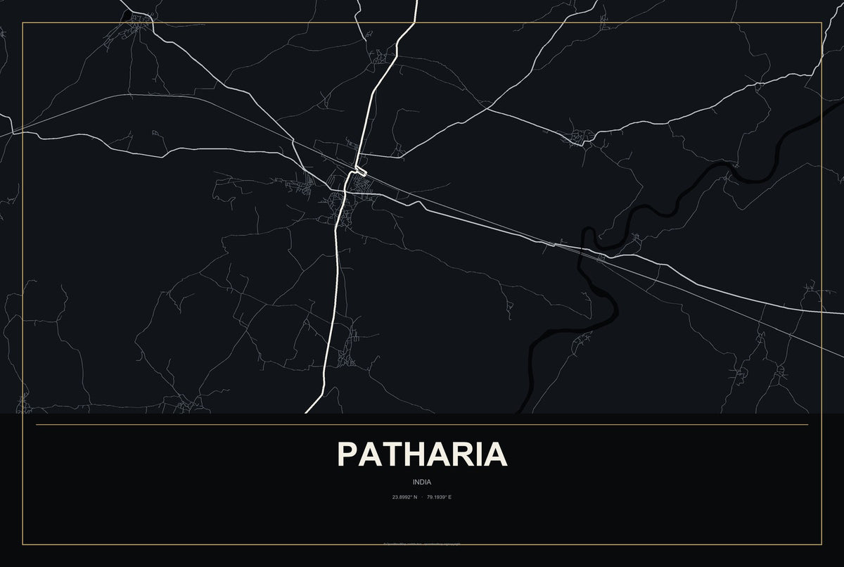Patharia, India City Map Aluminum Sign in Metropolitan Noir style
