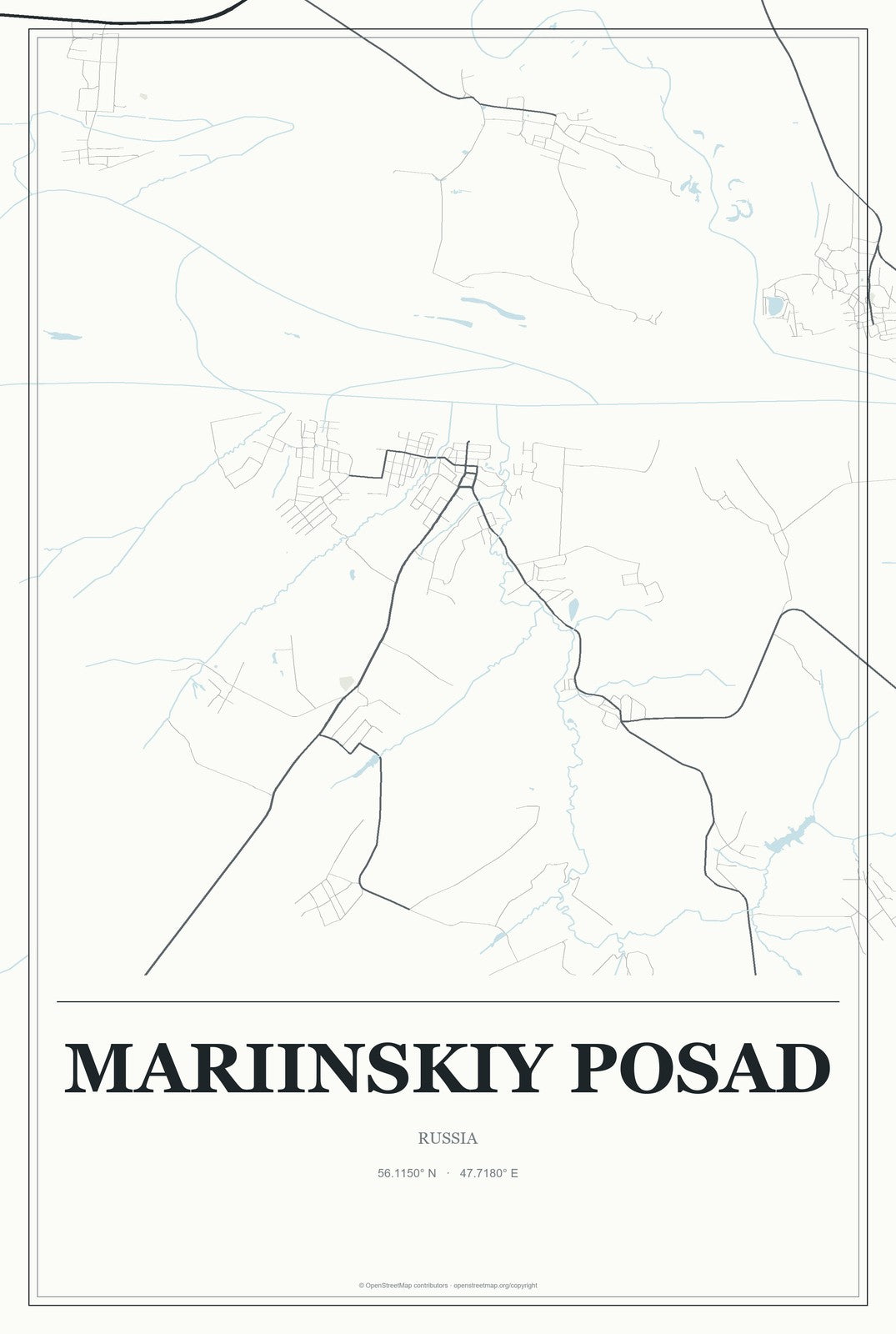 Mariinskiy Posad, Russia City Map Aluminum Sign in Gallery Air style