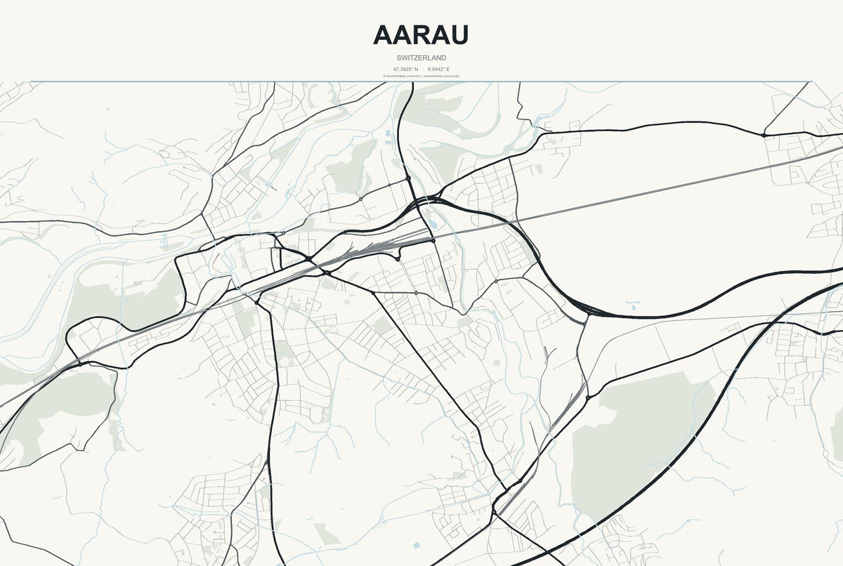 Aarau, Switzerland City Map Aluminum Sign in Headline Atlas style