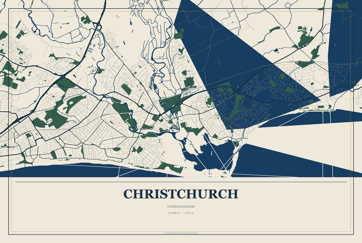 Christchurch, United Kingdom City Map Aluminum Sign in Coastal Cutout style