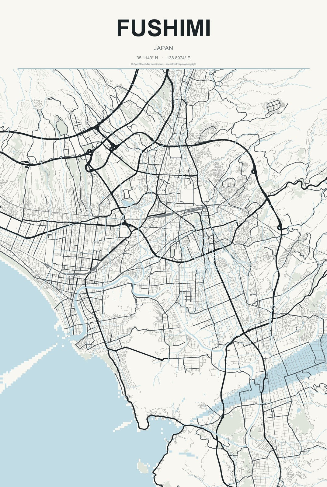 Fushimi, Japan City Map Aluminum Sign in Headline Atlas style