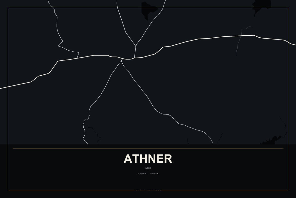 Athner, India City Map Aluminum Sign in Metropolitan Noir style