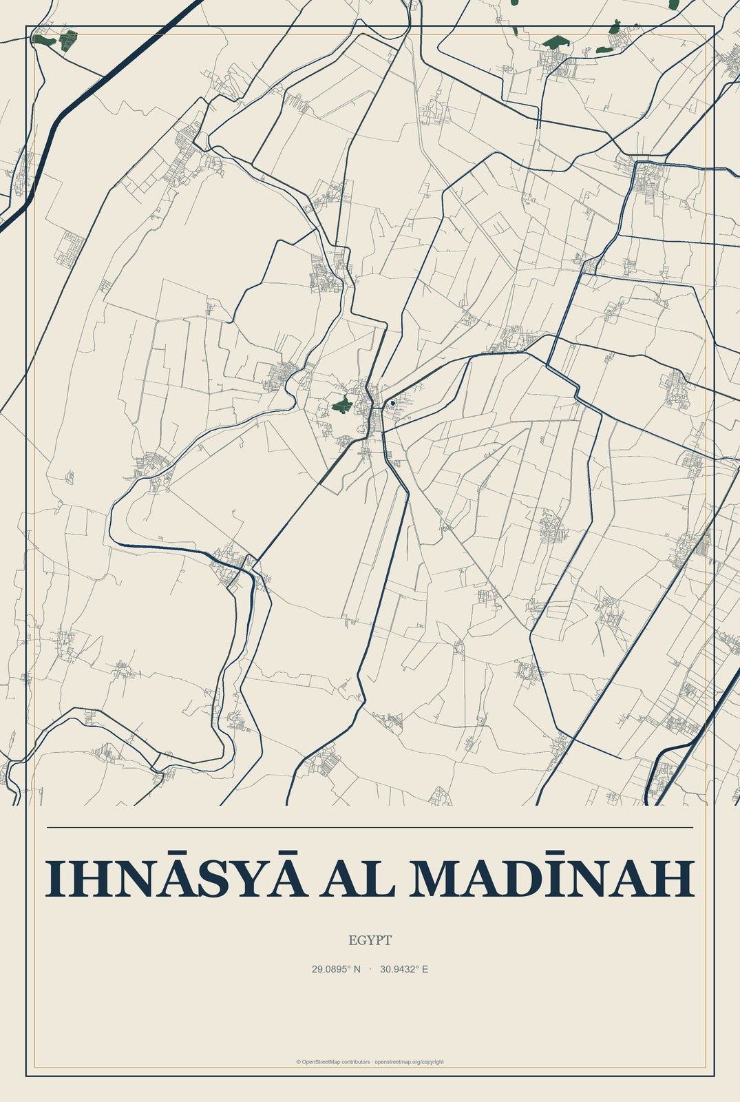 Ihnāsyā al Madīnah, Egypt City Map Aluminum Sign in Coastal Cutout style