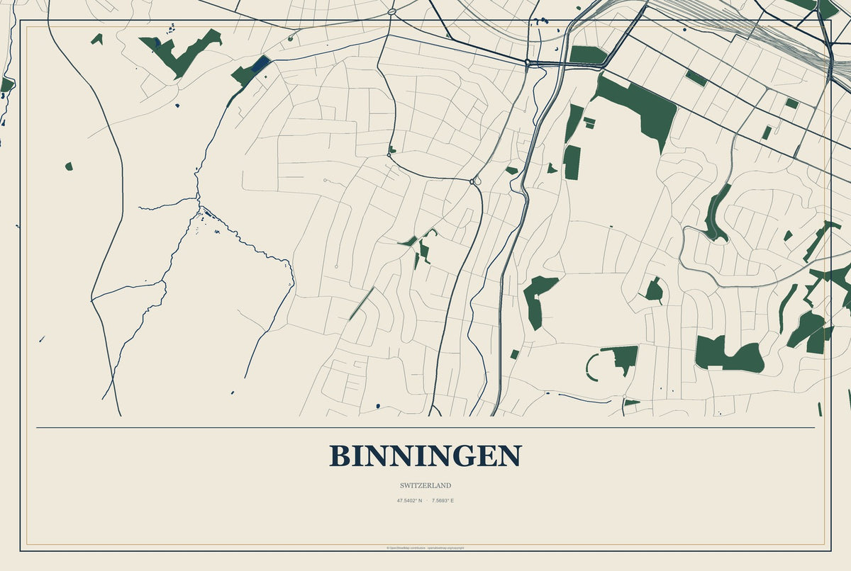Binningen, Switzerland City Map Aluminum Sign in Coastal Cutout style