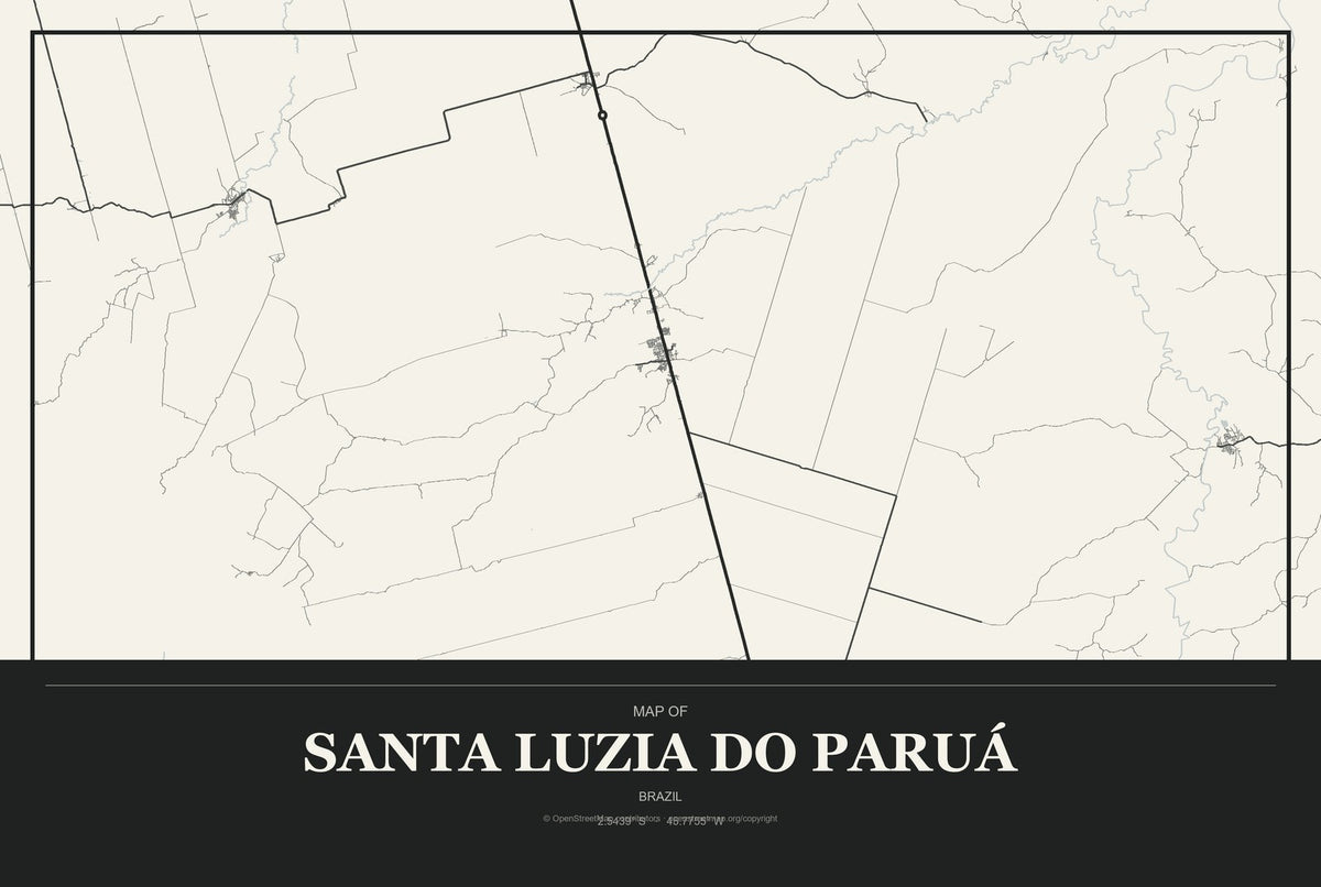 Santa Luzia do Paruá, Brazil City Map Aluminum Sign in Museum Plaque style