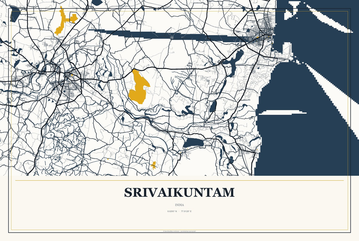 Srivaikuntam, India City Map Aluminum Sign in Citrine Modern style