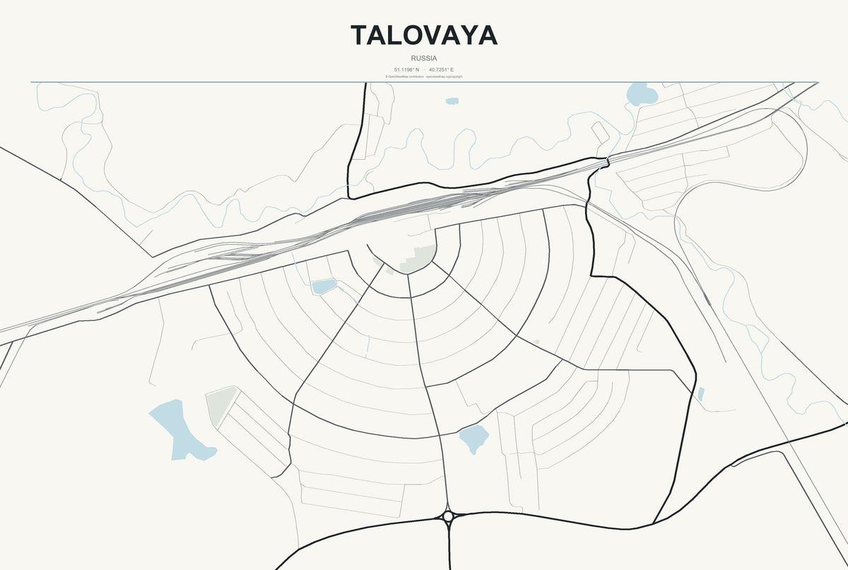Talovaya, Russia City Map Aluminum Sign in Headline Atlas style