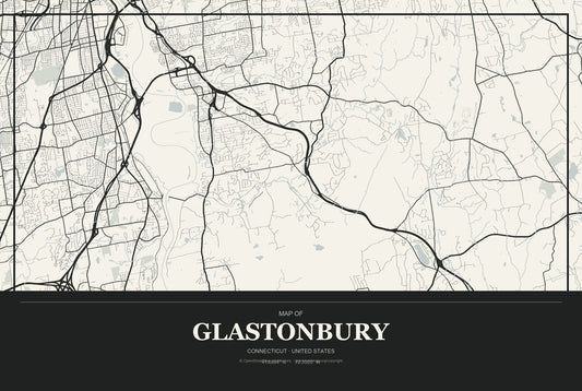 Glastonbury, Connecticut City Map Aluminum Sign in Museum Plaque style