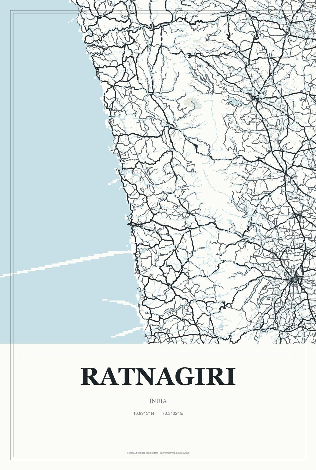 Ratnagiri, India City Map Aluminum Sign in Gallery Air style