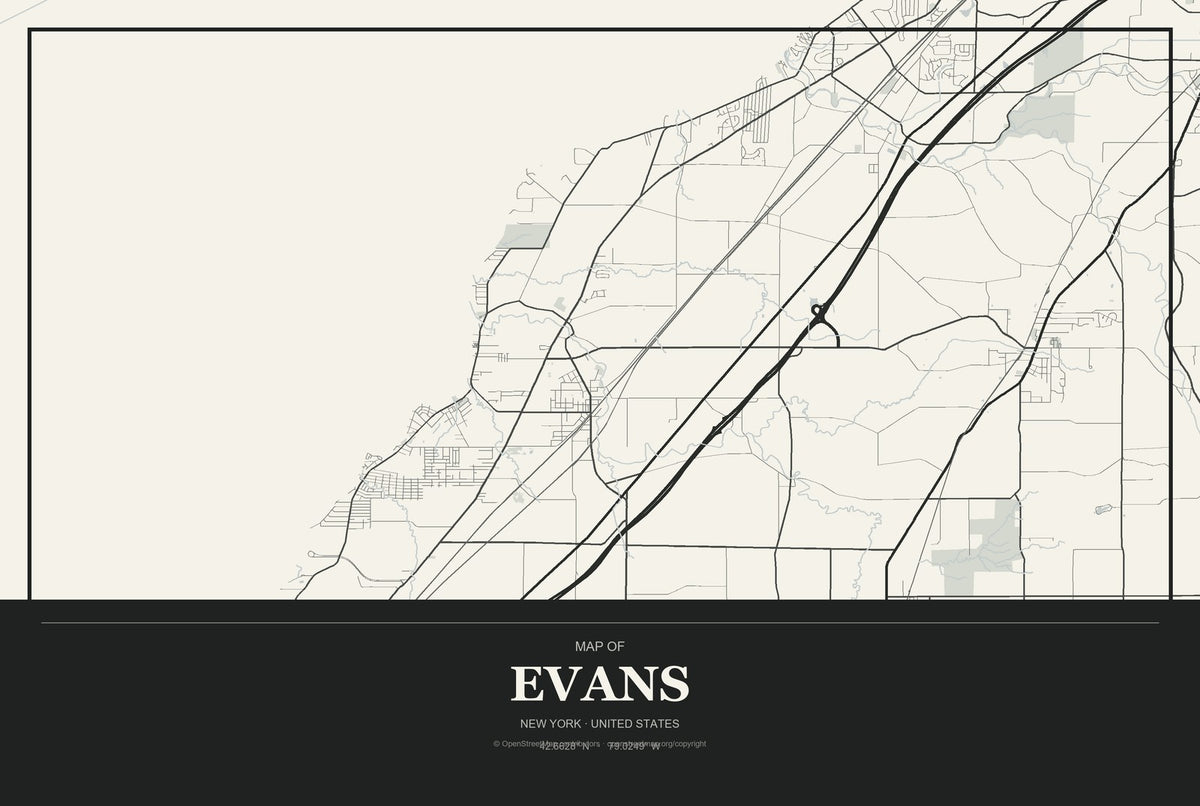 Evans, New York City Map Aluminum Sign in Museum Plaque style